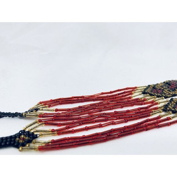 Russian Necklace Carpathian Seed Bead Indigenous Caucus Art Vintage Handmade Red - Picture 6 of 16